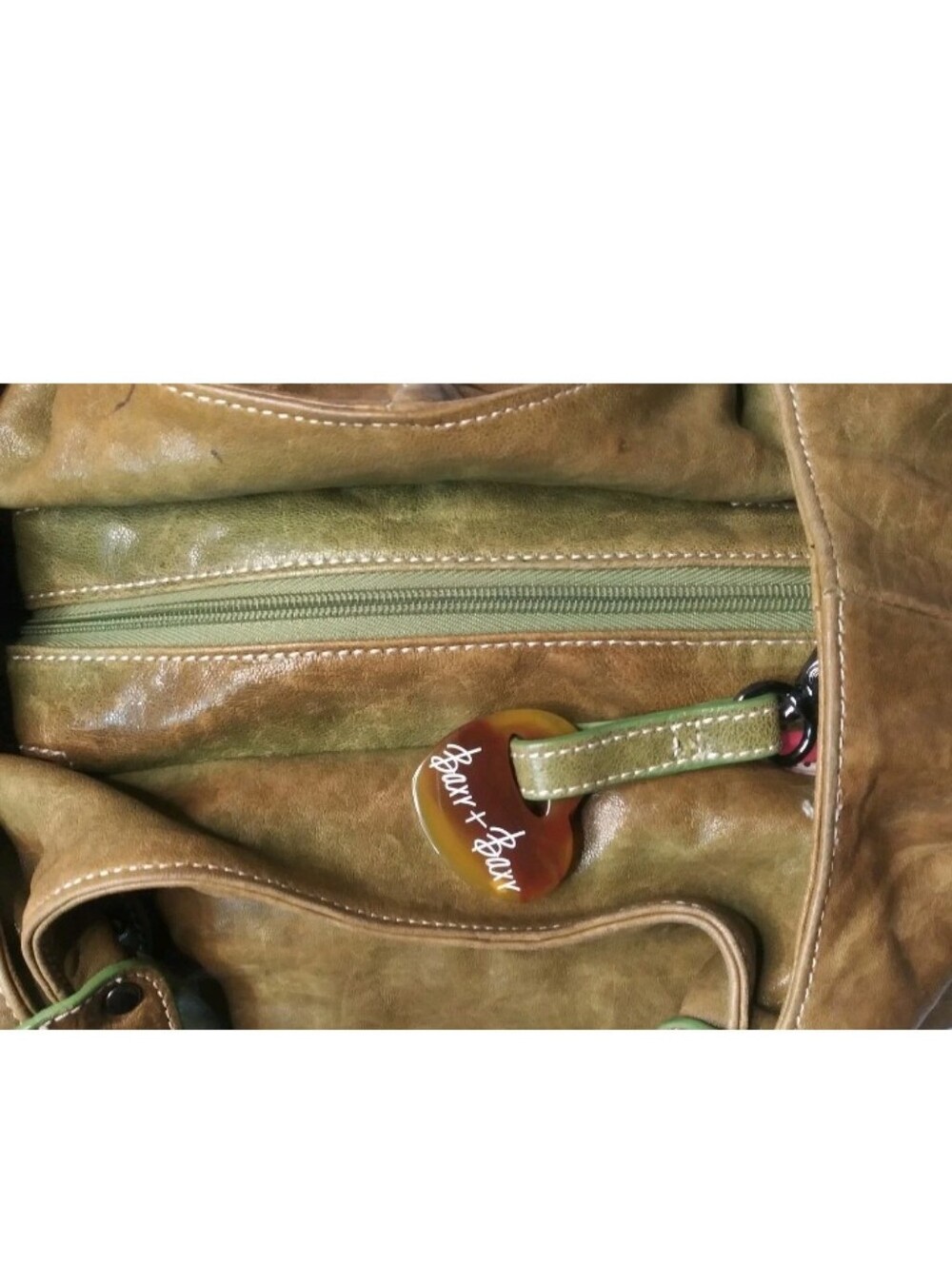 Vintage Barr + Barr New York Leather Bag Boho Shoulder Tote Olive Brown &  Green - Picture 6 of 10